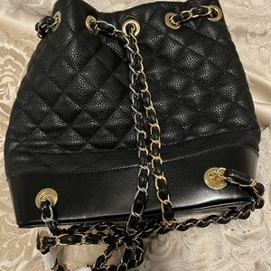 Vegan Leather Quilted Bucket Bag